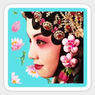 Chinese Opera Star with Lotus Flowers Turquoise - Hong Kong Retro Sticker